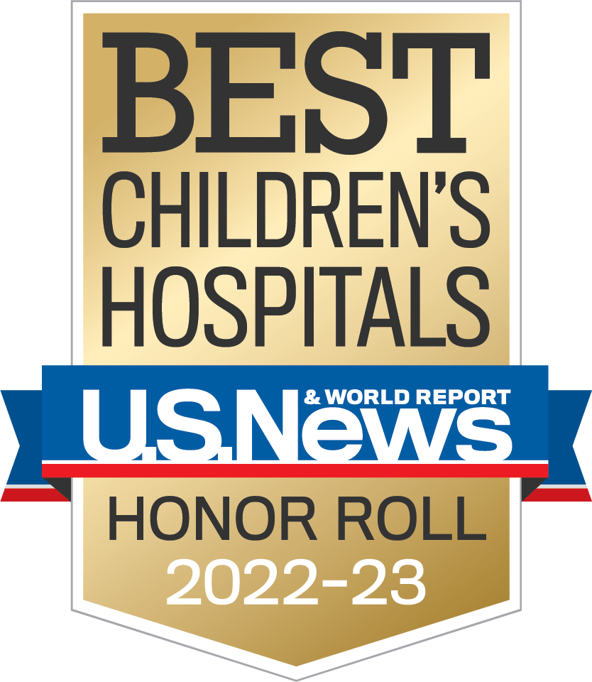 Gold US News badge; best Children's Hospital US News and World Report for the ninth year in a row; 2022-2023.