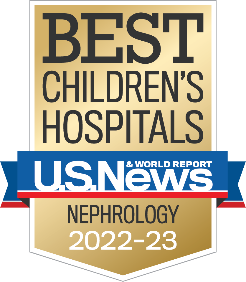 Gold US News badge; best Children's Hospital US News and World Report for Neprology 2022-2023.