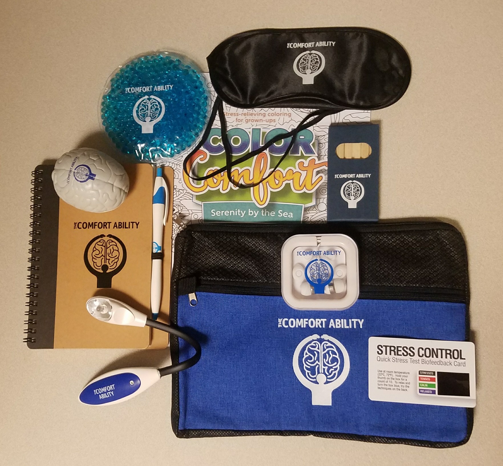 An image of items that make up the Comfort Ability's Comfort Kit