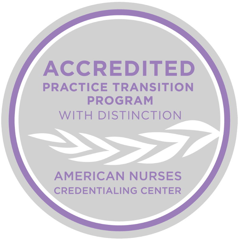 Logo with text: Accredited Practice Transition Program with Distinction, American Nurses Credentialing Center