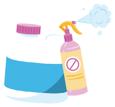 Illustration of jug of bleach and bottle of cleaning solution