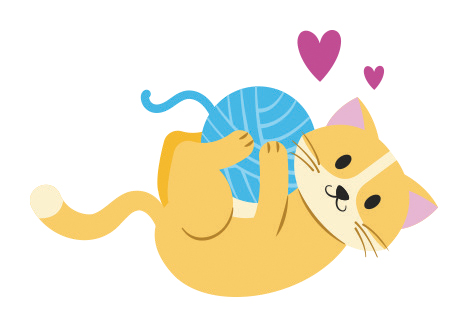 Illustration of cat playing with a ball of yarn