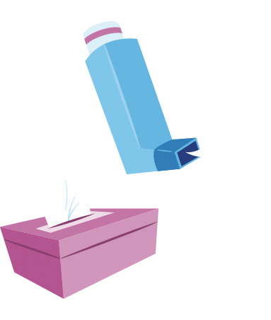 Illustration of an inhaler and a box of tissues