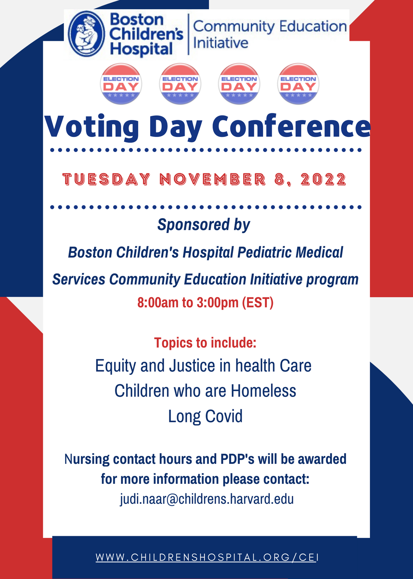 Voting Day Conference poster for Tuesday, November eighth 2022 from 8 a.m. to 3pm