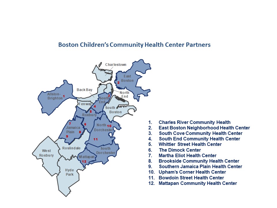 Map: Boston Children's Hospital Community Health Center partners