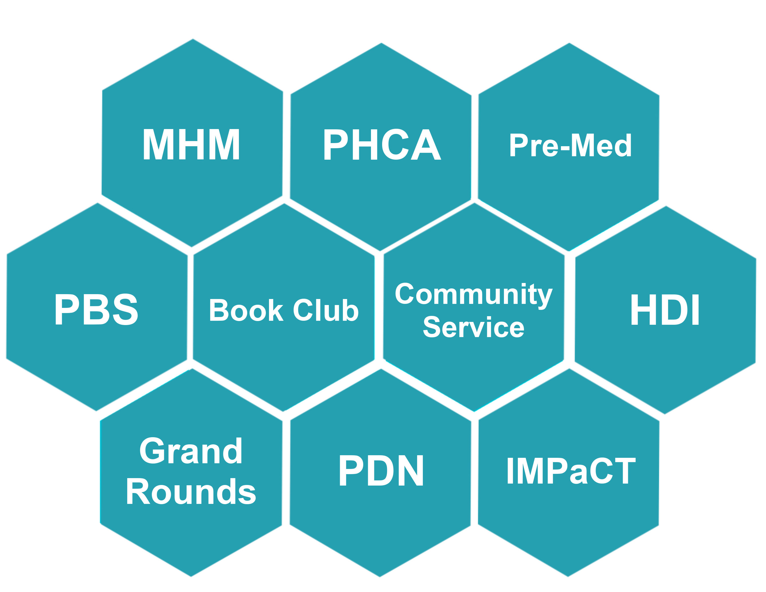 Hexagons logo with PRADA subcommittee names